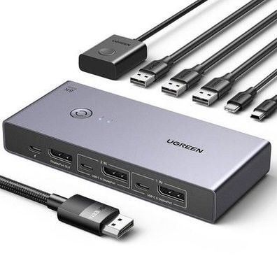 UGREEN 8K@60Hz Displayport KVM Switch, DP 1.4 KVM Switch, KVM Switch 2 pc 1