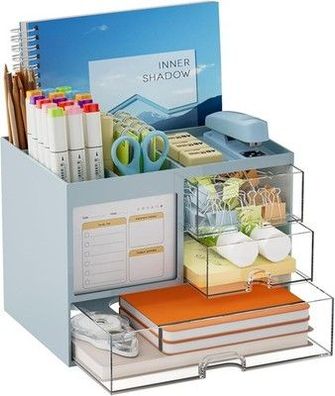 Marbrasse Schreibtisch Organizer, 3 Schubladen, Stifthalter, 4 Fächer - in Blau