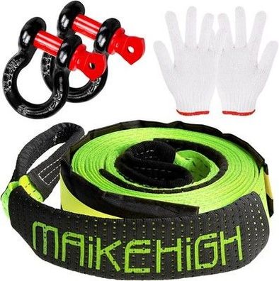 Maikehigh Abschleppseil 5M x 5cm, 10 Tonnen (22,000 Lbs) Tow Rope Kit (Grün)