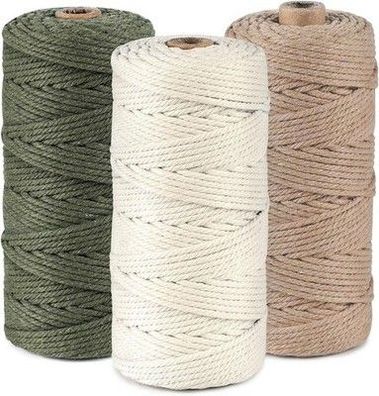 Makramee Garn 3er Set, weiche Baumwollgarn Baumwollschnur Makramee 3mm DIY