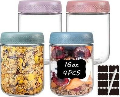 Twoant 4er Pack 500ml Müsli Gläser mit Anti-Rutsch Schraubdeckel & Stift