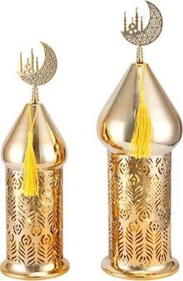 Trirocks Ramadan Laternen Set 29cm & 36cm Gold elektrische Kerzenhalter, 2 STK