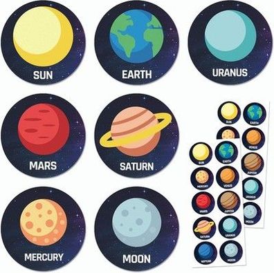 TownStix 200 Stück - Weltraum Planeten Sticker Aufkleber - 20 Blätt, 40mm
