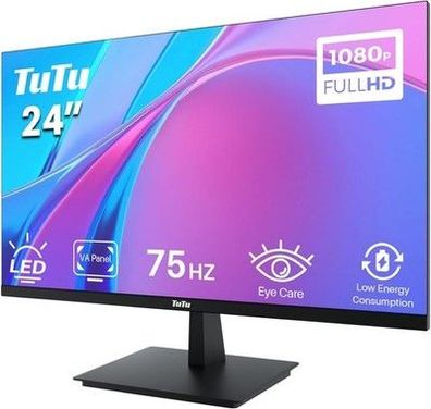 TuTu 24 Zoll Monitor Full HD VA Panel Randlos 75HZ Eye Care 1920x1080 Bildschirm