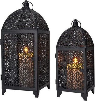 Trirocks Set Mit 2 Dekorativen Vintage-Kerzenlaternen 30,5 & 41,5 cm (Schwarz)