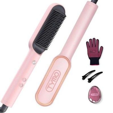 TYMO RING Glätt-Bürste Haarglätter Keramik Glätteisen Haarbürste, 25s, 5 Temp