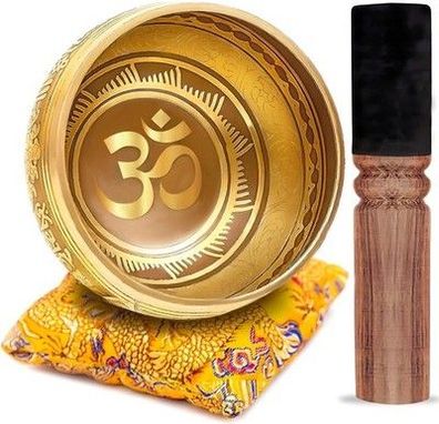 Tibetisches 10,2cm Klangschale im Set OM-Design für Meditation & Yoga + Schlägel