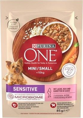 PURINA ONE Mini/Small Sensitive Hundefutter nass für kleine Hunde, 26 x 85g