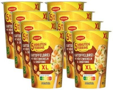 MAGGI 5 Minuten Terrine XL Kartoffelbrei Röstzwiebeln & Croutons, 8er Pack 8x76g