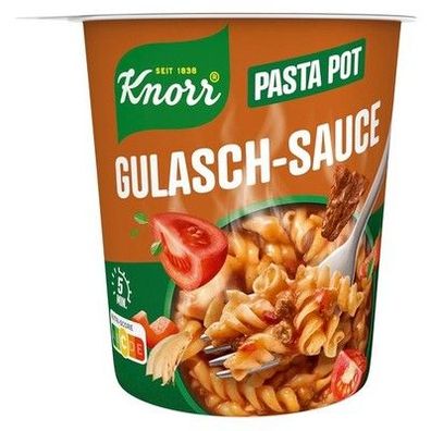 Knorr Gulasch-Sauce Pasta Pot, Fertigmahlzeit, Instant Nudeln (8er Pack a 60 g)