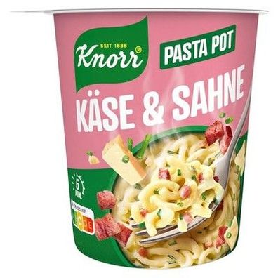 Knorr Käse & Sahne Pasta Snack Pot, leckere kleine Mahlzeit 63 g, 8er Pack