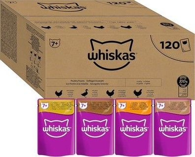 Whiskas Senior 7+ Katzennassfutter Gemischte Auswahl in Gelee, 120x85g Packung