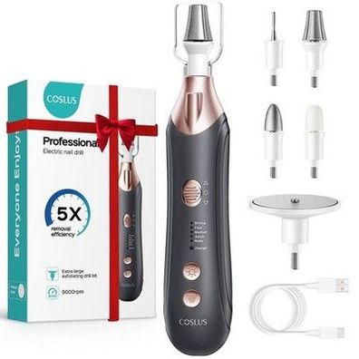 COSLUS C43 Elektrische Nagelfräser Set: Maniküre & Pediküre Set, 5 Modis, Grau