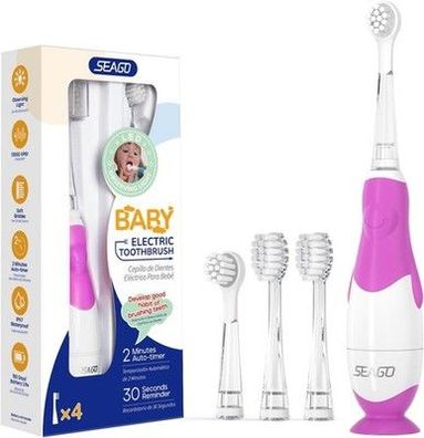 Seago Elektrische Zahnbürste Kinder ab 0-3 Jahr LED Licht, Wasserdicht Lila Rosa