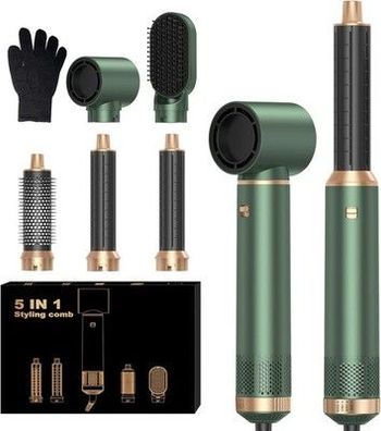 5 in 1 Hairstyler, Airstyler Airbrush 1000W 60000RPM Föhnbürste Haarstyler, Grün