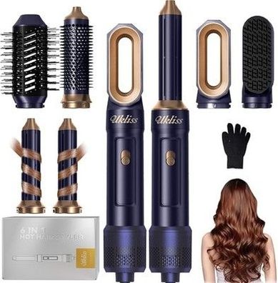 UKLISS 6 in 1 Hairstyler, Haarstyler & Haartrockner Set mit Warmluft, Pro Blau