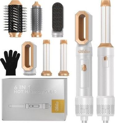 UKLISS 6 in 1 Hairstyler, Haarstyler & Haartrockner Set mit Warmluft, Pro Weiß