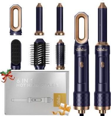 UKLISS Haartrockner & Haarstyler 6 in 1, Automatisch Airflow Lockenstab, Blau