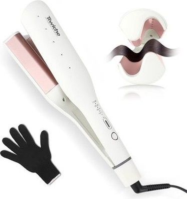 S-Form Lockenstab für Beach Waves – 38mm Keramik Barrel mit Tourmalin, Weiß