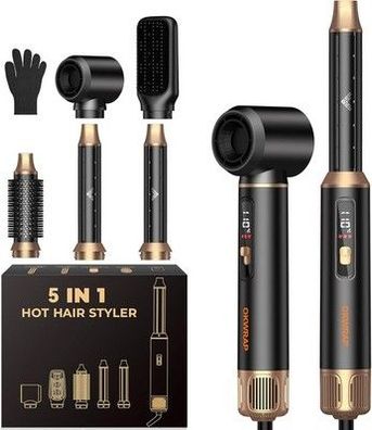 OKWRAP LCD Hairstyler 5 in 1 Haarstyler Airbrush, Hair Styler Set in schwarz