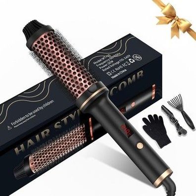 Thermal Brush, Lockenbürste 3 in 1 Thermobürste 38mm, Lockenbürste LCD Anzeige