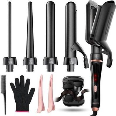 5 in 1 Lockenstab Set, Lockenstab, Haar Crimper Waver & 4 Wechselbaren Trommeln
