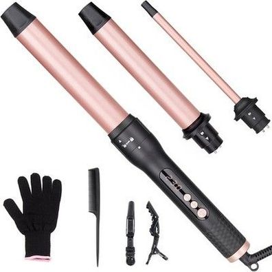 Lockenstab 3 in 1, Lockenstäbe Curling Iron Set, 9-32mm inkl. Handschuh, schwarz