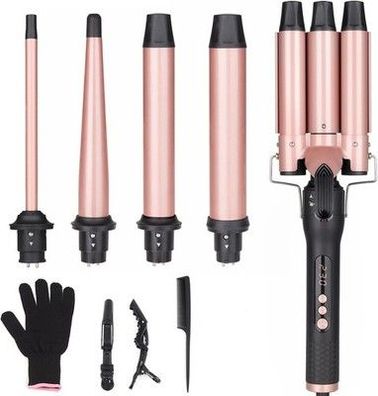 Lockenstab 5 in 1, Lockenstäbe 3 Fässer Welleneisen Set, 13-32mm, + Handschuh