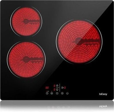 Glaskeramikkochfeld, IsEasy Glaskeramikkochfeld 3 platten, 60cm 5500W, Kochfeld