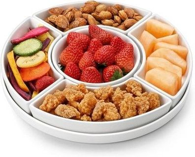 Malacasa Snackteller, 6-teilig Snack Platte Porzellan Dipschalen Ø 30.8cm, Weiß