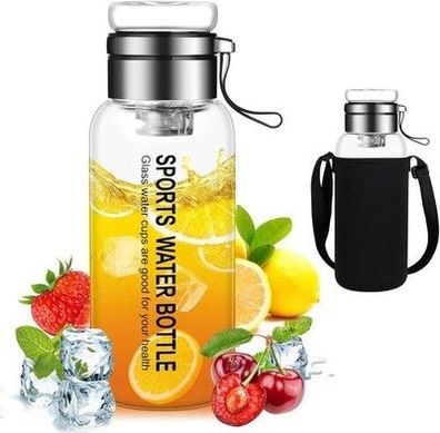 flintronic Glasflasche, 1 Liter Glass Bottle, Trinkflasche Glas Auslaufsicher