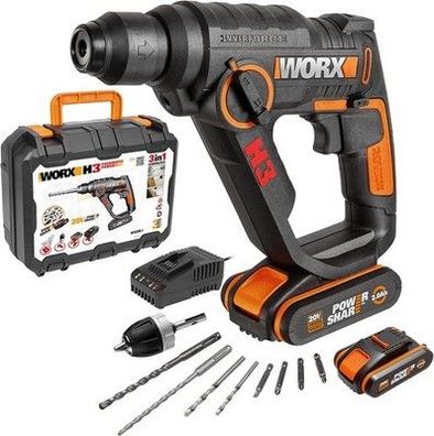 WORX WX390.1 Bohrhammer SDS-plus - 20V + 2x Li-Ion Akkus, Ladegerät und Koffer