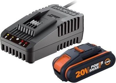 WORX WA3601 Original PowerShare Akku mit Ladegerät Set - 20V 2000mAh Li-Ion
