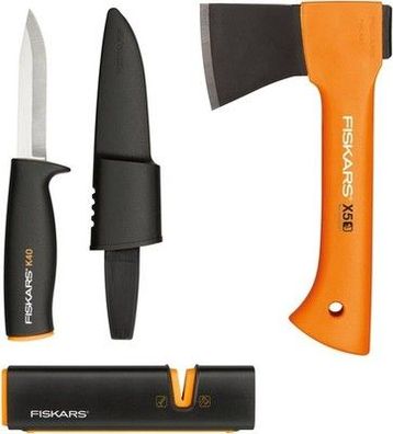 Fiskars Kaminofen-Set, Freizeitbeil X5-XXS, 23 cm, Xsharp Axt- & Messerschärfer