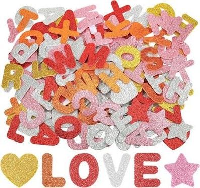 Hejo 196 Stück Moosgummi Buchstaben, Funkeln Buchstaben Aufkleber, Bunte Glitzer