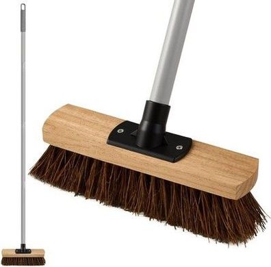 25cm Gartenbesen mit Langem Stiel(140cm), Straßenbesen mit Arenga-Borsten, Nass