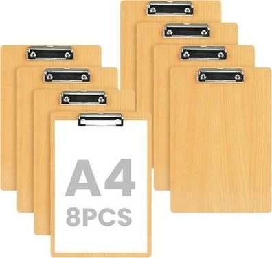 OFFCUP Klemmbrett A4 Holz, 8 Stück Klemmbretter mit Metalklemme Clipboard Büro