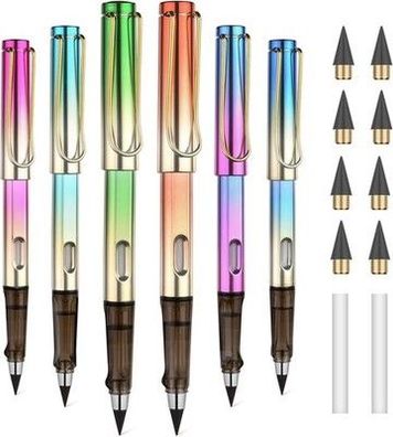 OFFCUP Ewiger Bleistift Metall, 6x Tintenlose Bleistifte Ewig, mit Wechselkopf