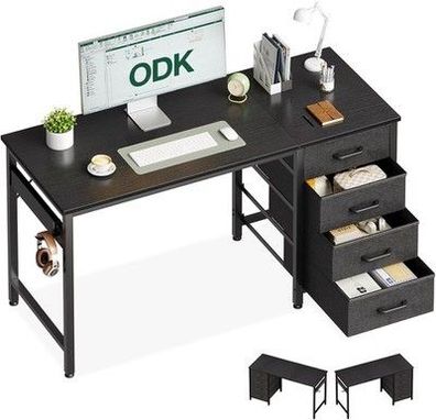 ODK Schreibtisch 4 Schubladen 120×48×75.7cm Computertisch, Kopfhörer Halterung
