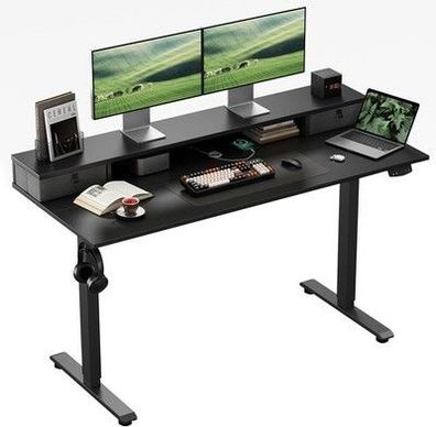 Klicelor Höhenverstellbarer Schreibtisch Doppelschubladen, 120 x 60 cm, Schwarz