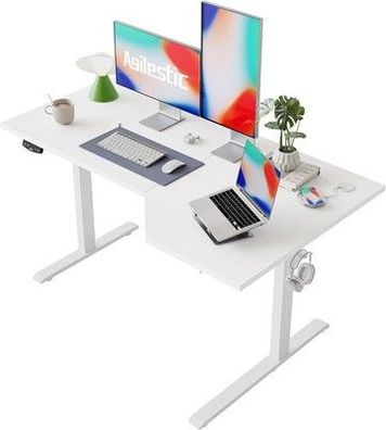 Agilestic Elektrischer Stehschreibtisch L-förmiger 140 cm höhenverstellbar, Weiß
