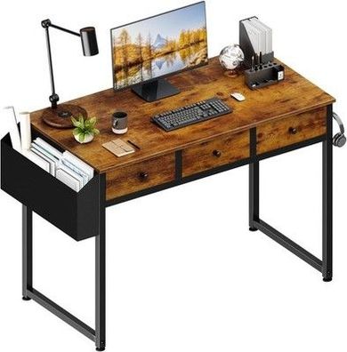 Lufeiya Klein Schreibtisch 100cm mit 3 Schubladen PC Schreibtisch mit Stauraum