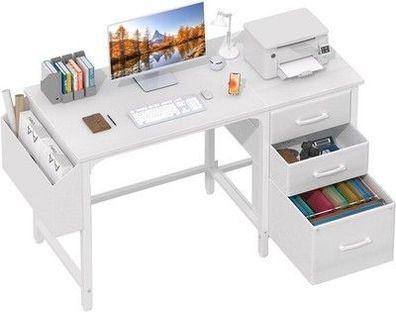 Lufeiya Schreibtisch 3 Schubladen Klein Schreibtisch weiß 120x50cm mit Stauraum