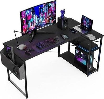 Bexevue L-förmiger Schreibtisch 100x70 cm Gaming Tisch mit Ablagefächer Schwarz