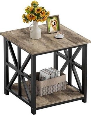 GreenForest Beistelltisch mit 2-stufigem Ablagefach, 50 cm quadratischer Tisch