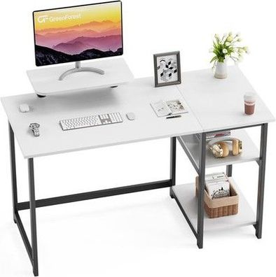GreenForest Schreibtisch 120cm Mit Stauraum und Monitorständer - Bürotisch, Weiß