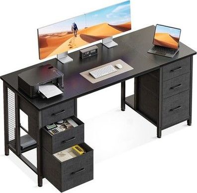 Coleshome Schreibtisch mit 6 Schubladen, 160x52 cm Computertisch 2 Steckdosen
