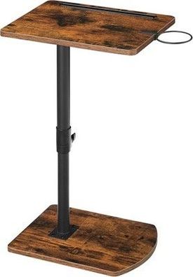 HOOBRO C-Form Beistelltisch Höhenverstellbar von 45,5-78 cm, 360° drehbar, braun