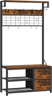 HOOBRO Garderobenständer, Schuhregal mit Garderobe, Garderobe mit Sitzbank, Flur