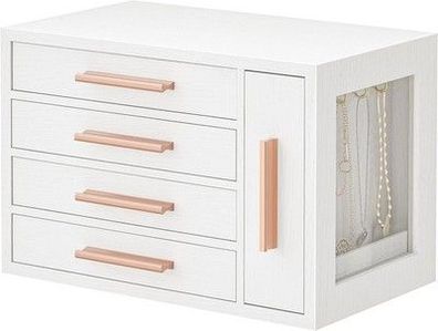 HOOBRO Schmuckkästchen, Schmuckbox aus Holzwerkstoff mit Glasfenster, 4-stufig